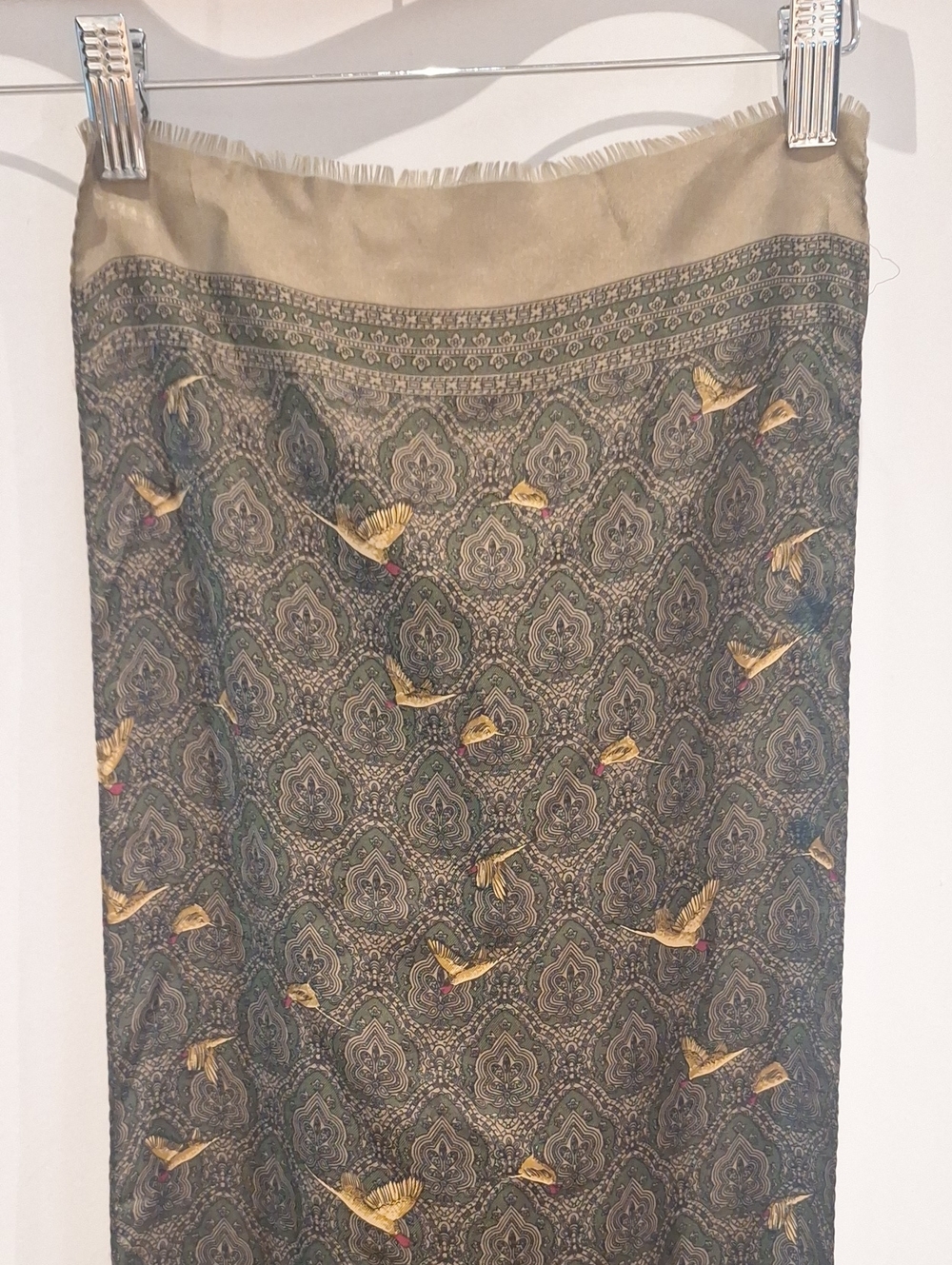 Club 7 Echo Silky Scarf with Gold Bird Motif